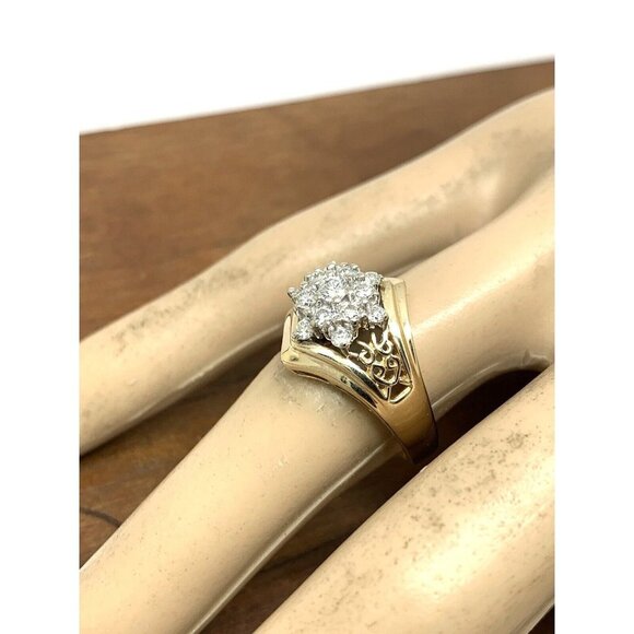 Cocktail Ring Diamond 14k Yellow Gold Cluster 0.35ctw Estate Women's Siz… - Picture 16 of 16
